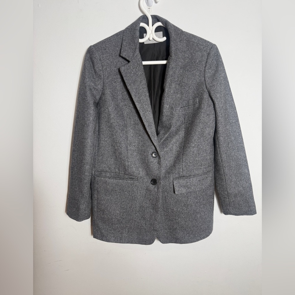 Everlane Houndstooth Gray Wool Double Breasted Oversized Blazer Size 00